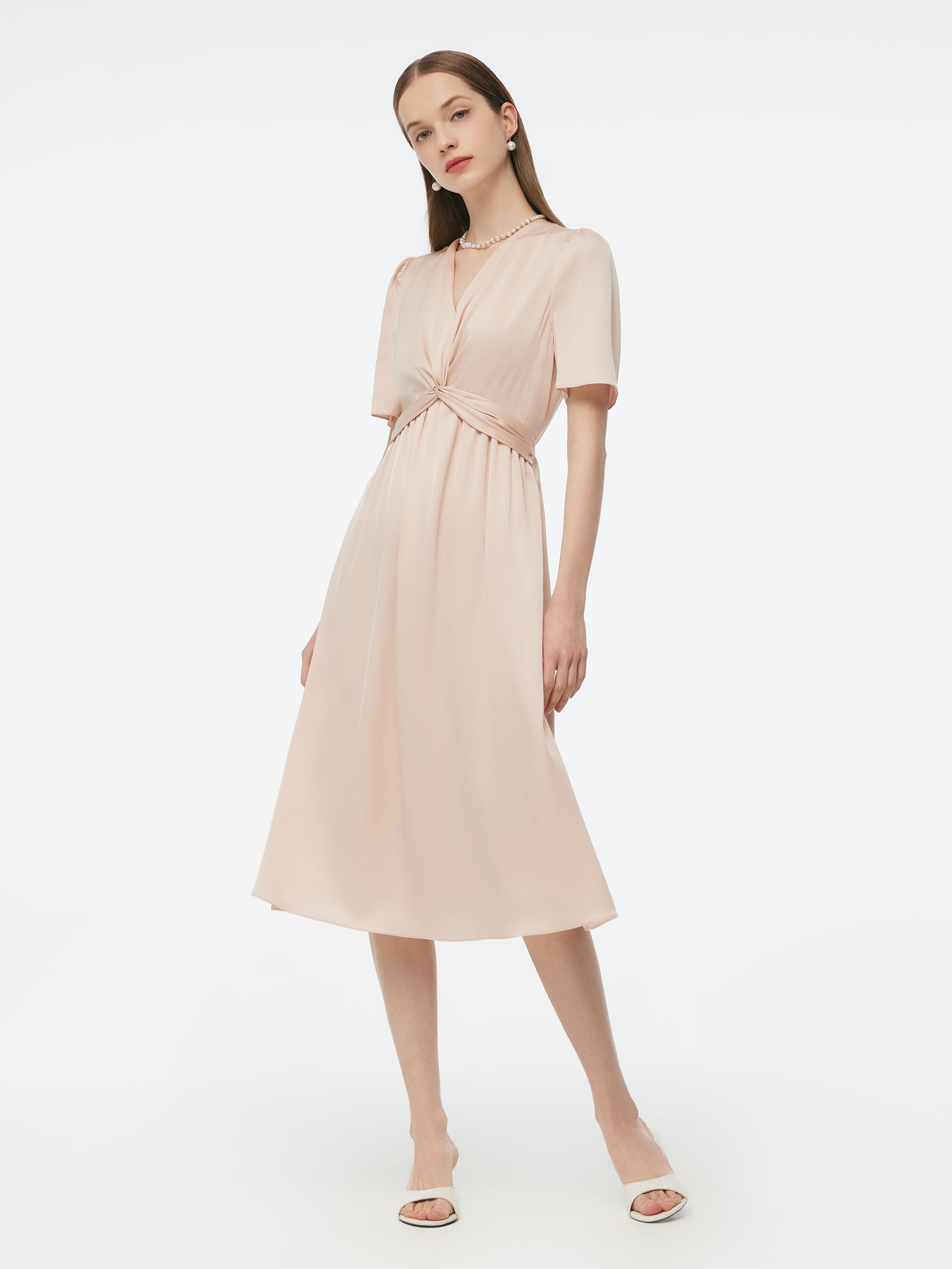 22MM Mulberry Silk Twist Front Women Midi Dress GOELIA