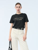 Cotton Beaded Letter Women T-Shirt GOELIA