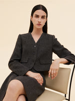 100% Washable Wool Crop Jacket And Skirt Two-Piece Set GOELIA