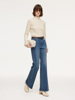 100% Cashmere Ruffle Neck Women Sweater GOELIA