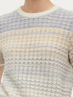 Blue And White Gradient Stripe Women Knit Top GOELIA