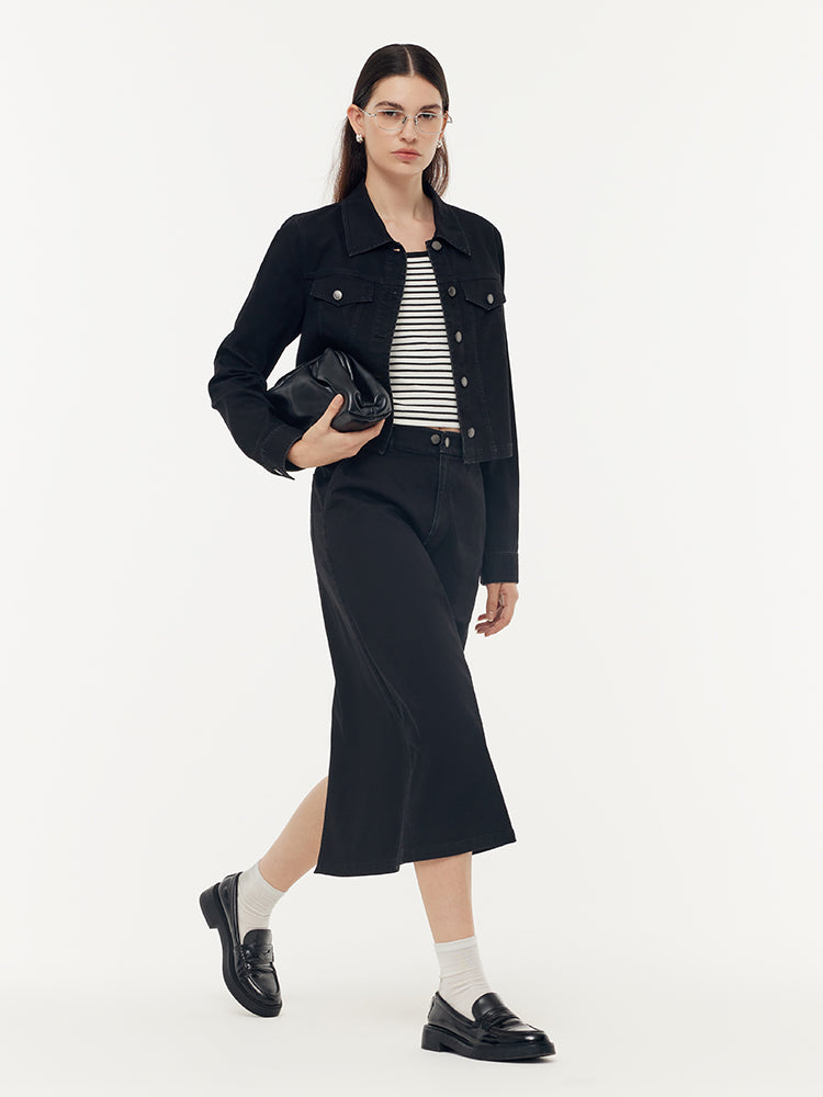 Denim Jacket And Camisole And Adjustable Waist Skirt Three-Piece Set GOELIA