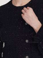 Wool Blend Tweed Sequins Women Long Sleeve Mini Dress GOELIA