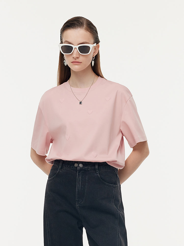100% Cotton Heart Print Women Relaxed T-Shirt GOELIA