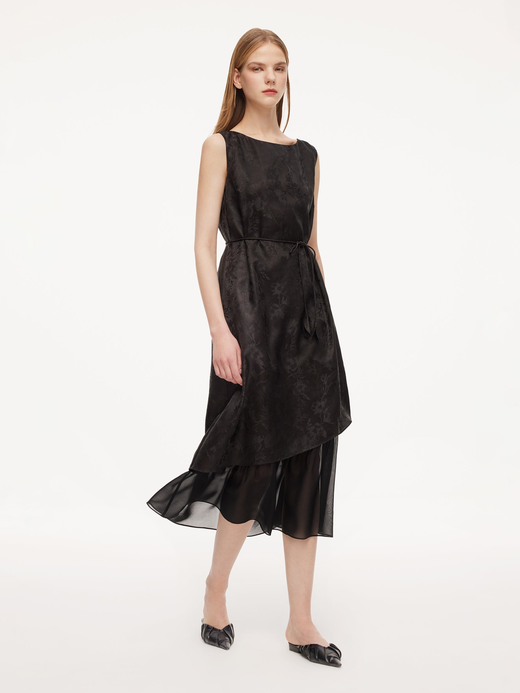 19MM Gambiered Canton Gauze Kapok Jacquard Women Sleeveless Maxi Dress GOELIA