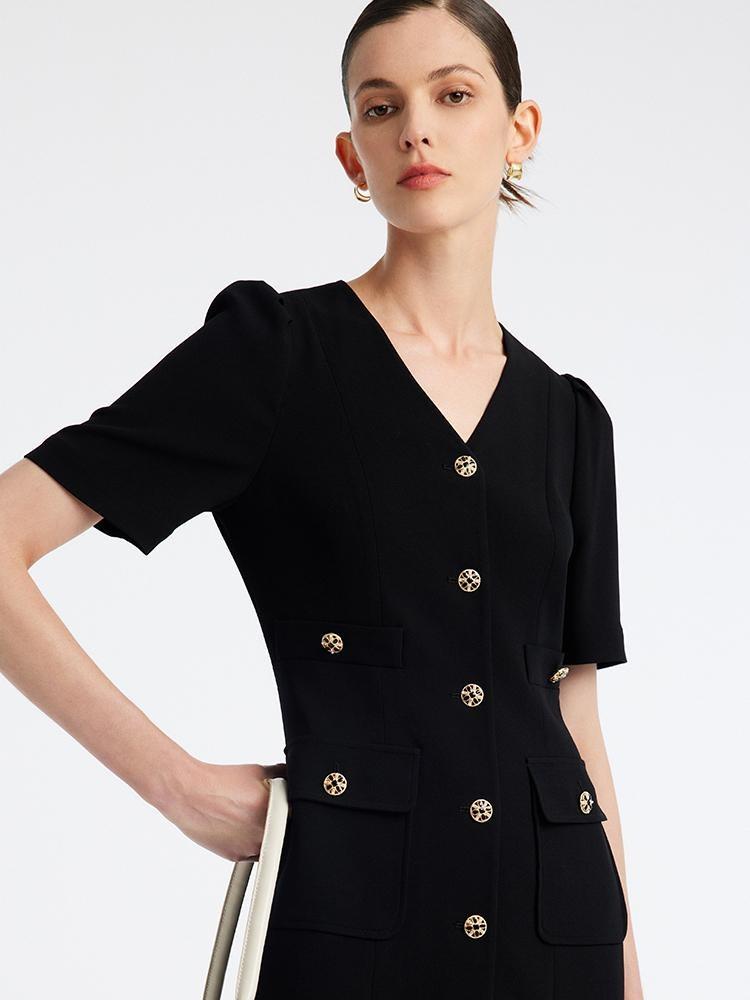 Black Triacetate Button Front Mini Dress GOELIA
