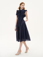 Lyocell Blend Ruffle Women Maxi Dress With Ribbon GOELIA