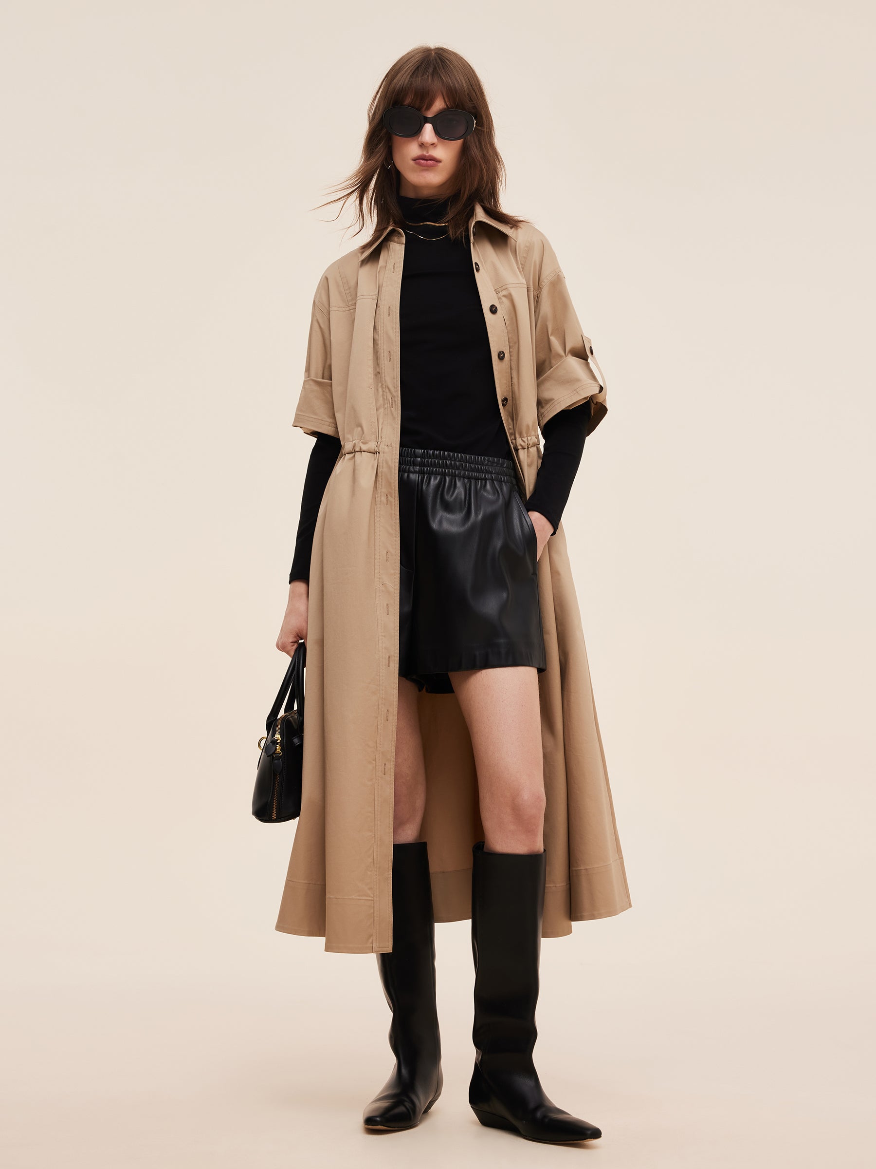 Cotton Drawstring Waist Women Trench Coat GOELIA
