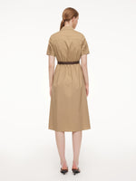 Cotton Blend Women Midi Shirt Dress With Leather Belt GOELIA