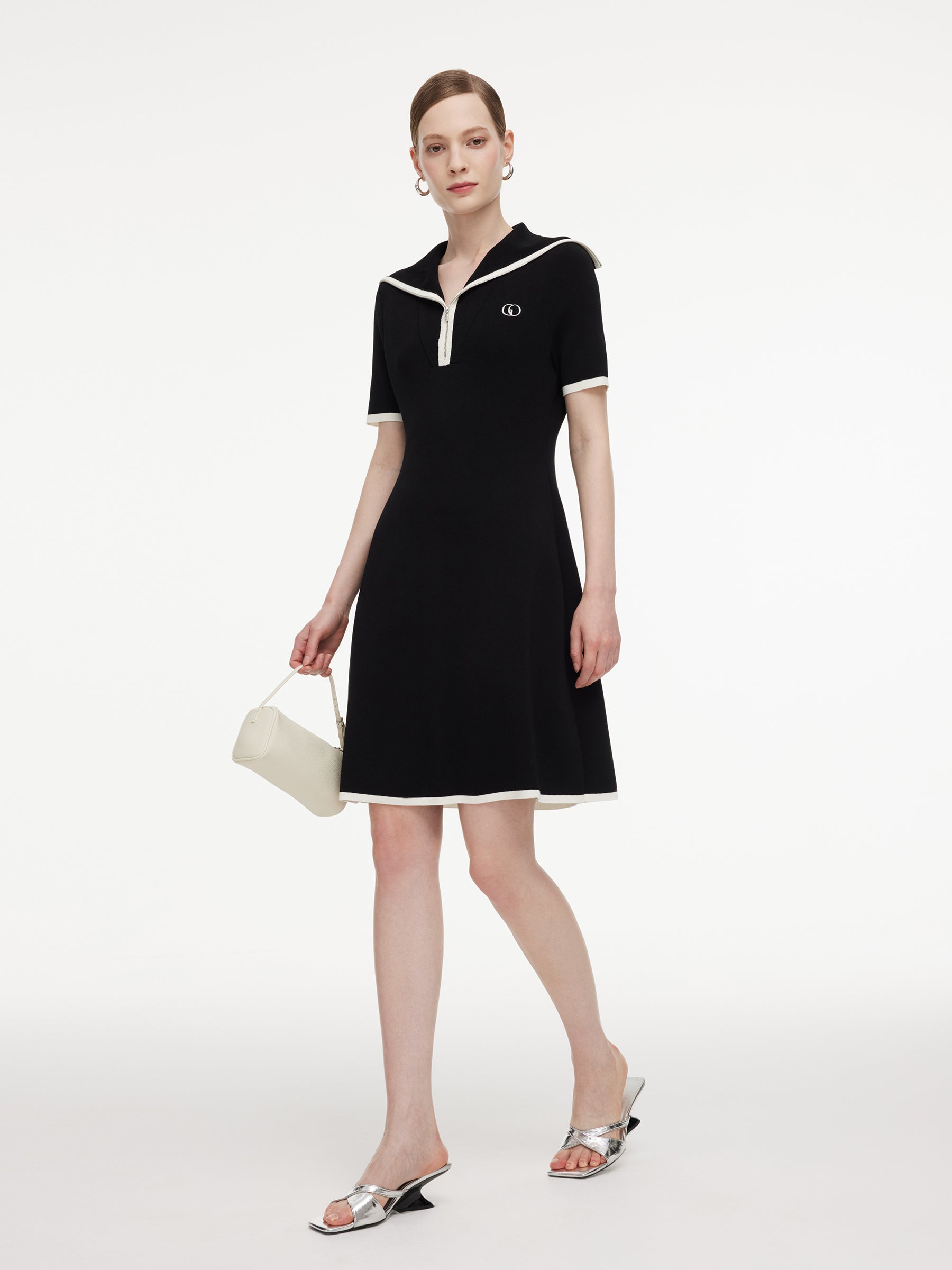 Lyocell Blend Contrast Trim Half-Zip Women Knit Mini Dress GOELIA