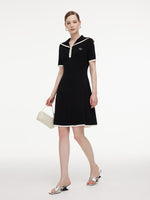 Lyocell Blend Contrast Trim Half-Zip Women Knit Mini Dress GOELIA