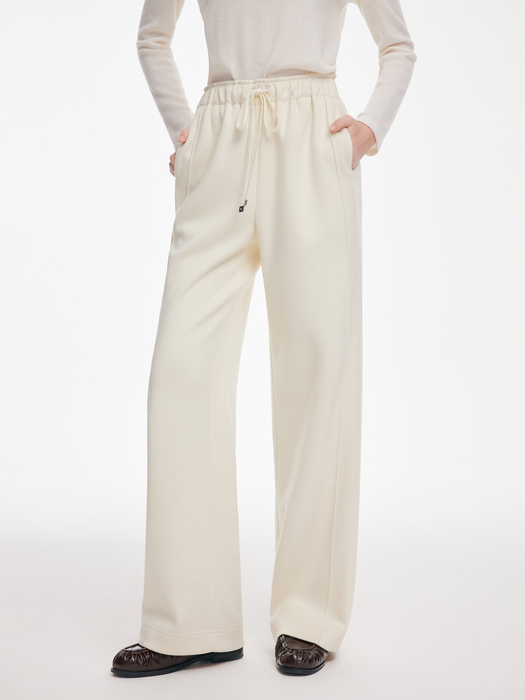 [Preview] Straight Leg Drawstring Waist Women Knit Pants GOELIA