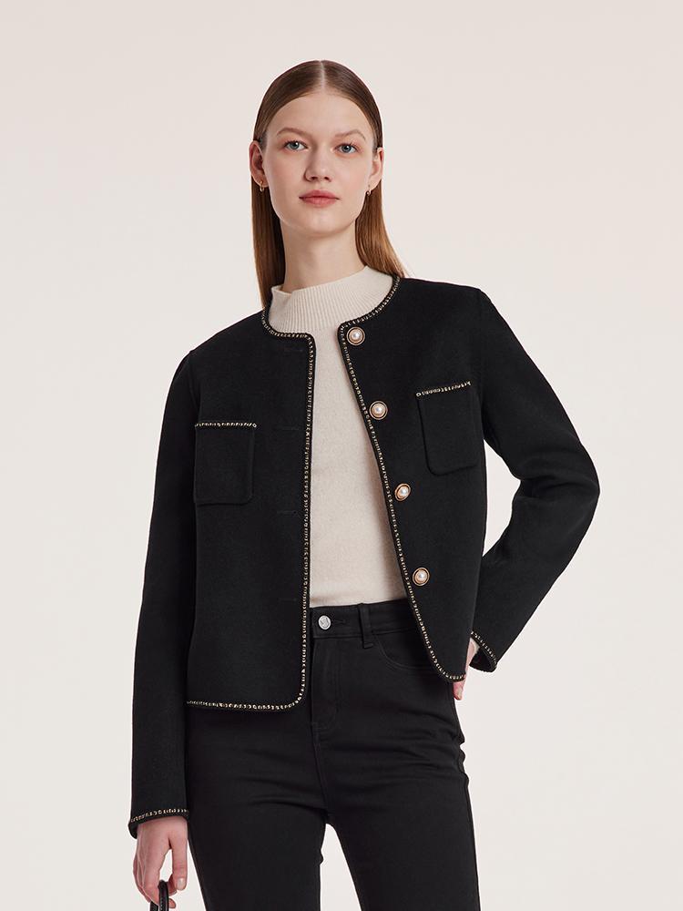 Black Pure Woolen Tweed Jacket GOELIA