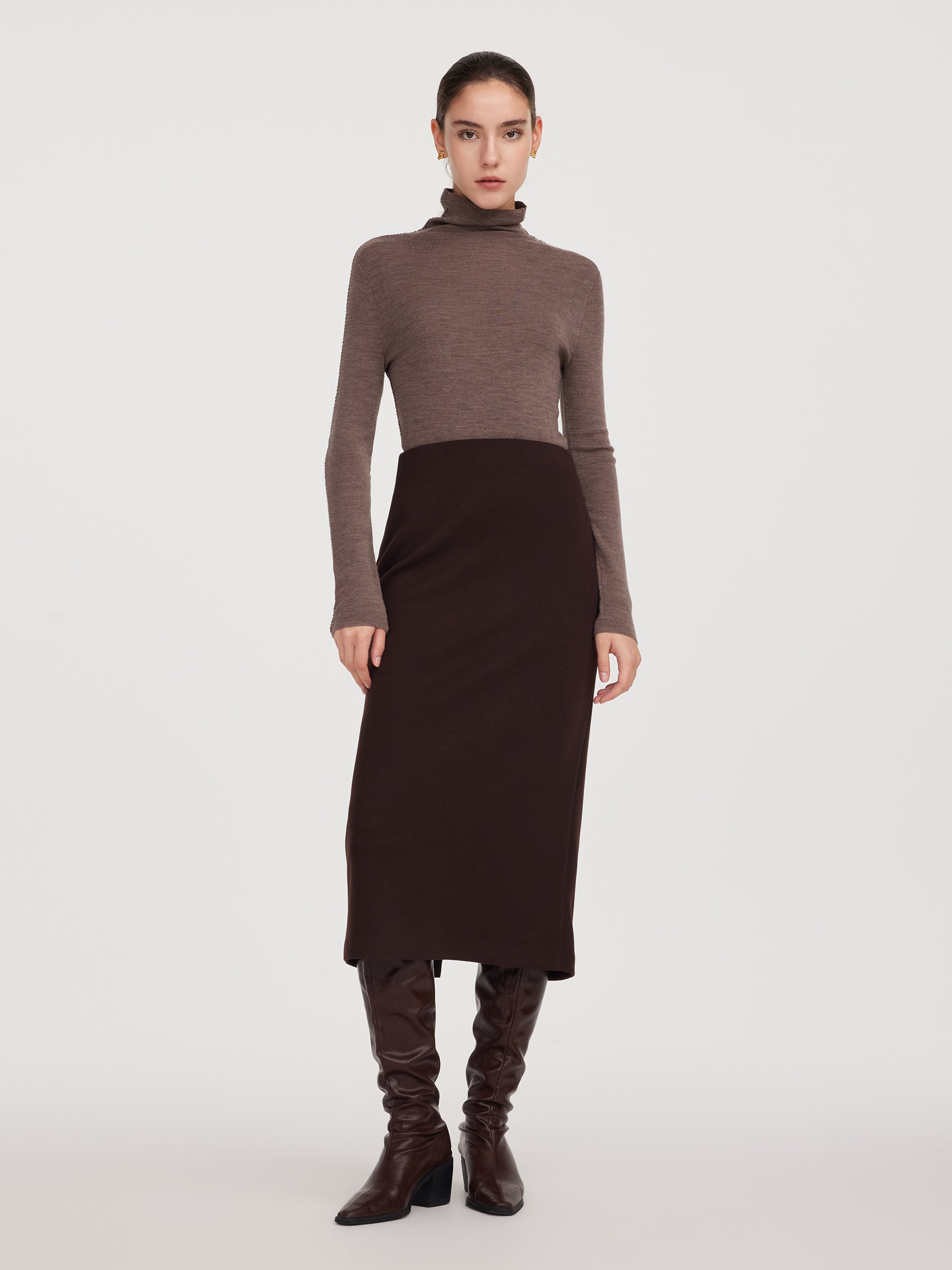 Back Slit Column Women Knit Skirt GOELIA
