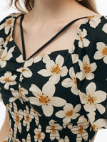 Cotton Stretch Floral Print Women Smocked Top GOELIA