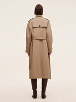 Cotton Self-Tie Belt Women Long Trench Coat GOELIA