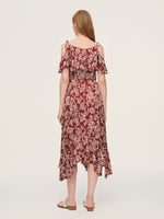 Marigold Floral Print Cold Shoulder Women Strap Maxi Dress GOELIA