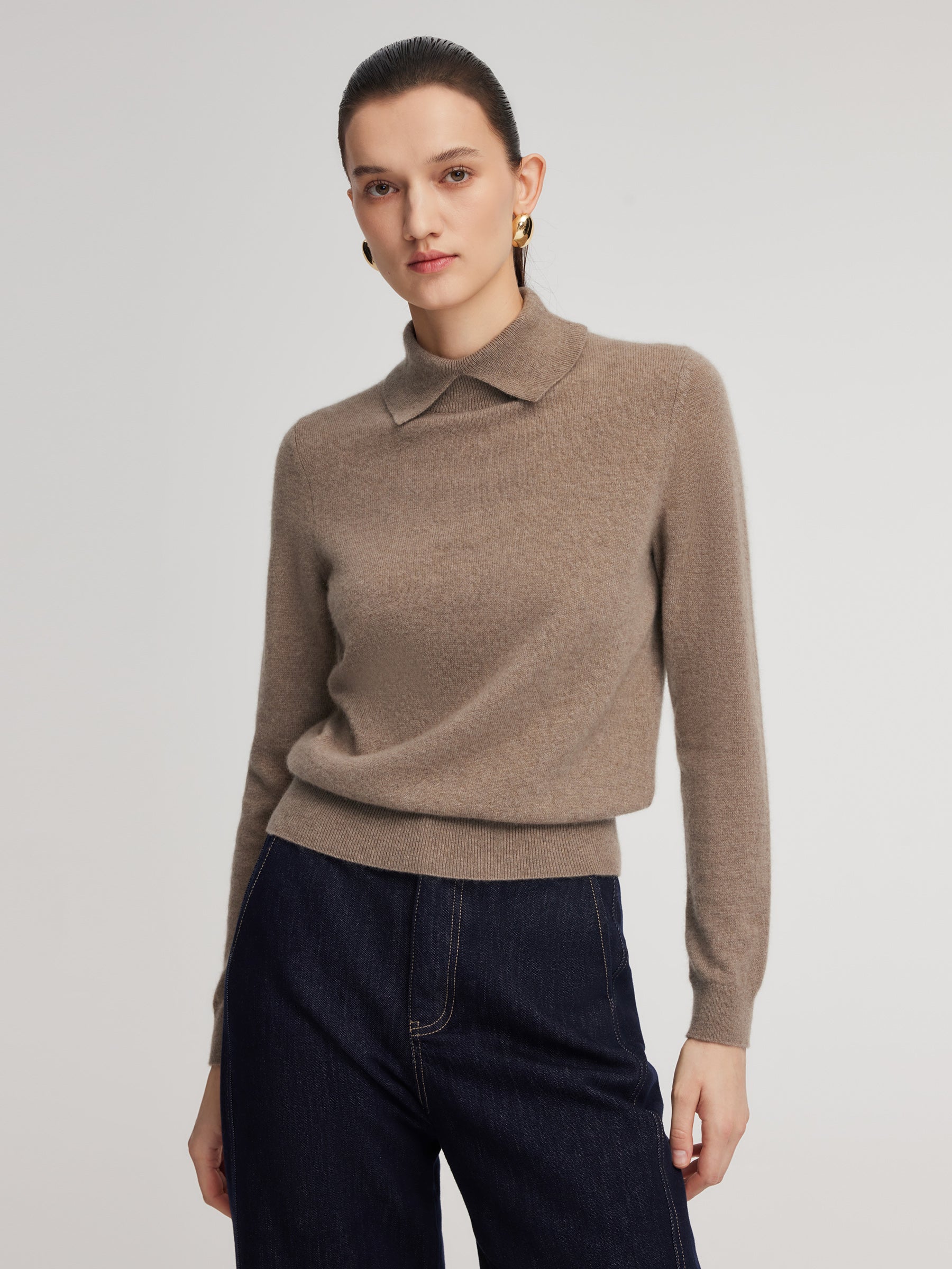 100% Cashmere Folded Collar Women Sweater GOELIA