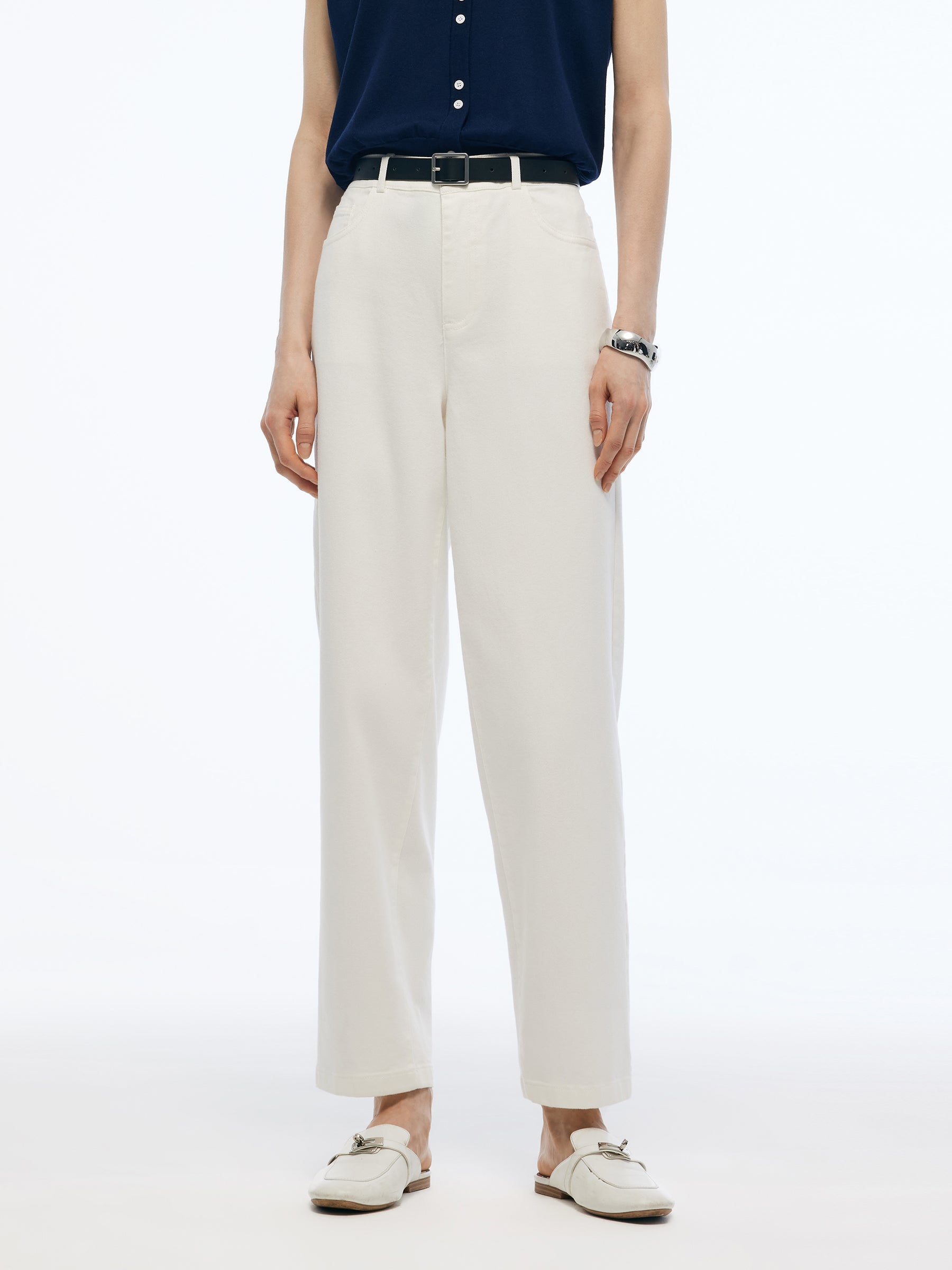 Denim Stretch Women Ankle Length Jeans With Belt GOELIA