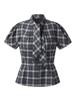 Plaid Ribbon Tie Women Flare Hem Top GOELIA
