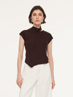 Tencel Blend Asymmetrical Hem Women Knit Top With Ribbon GOELIA