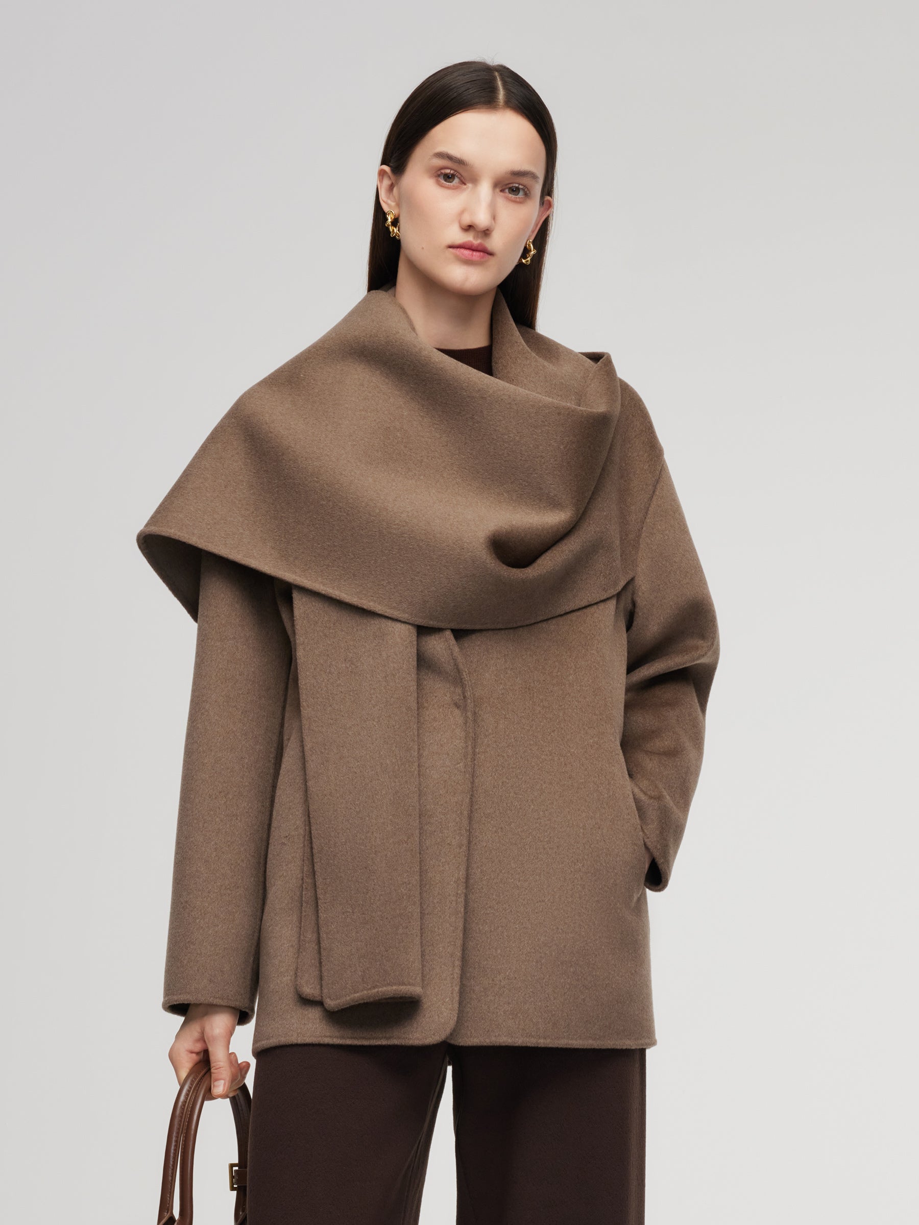 [Preview] Cashmere Wool Blend Double-Faced Scarf Collar Women Coat GOELIA