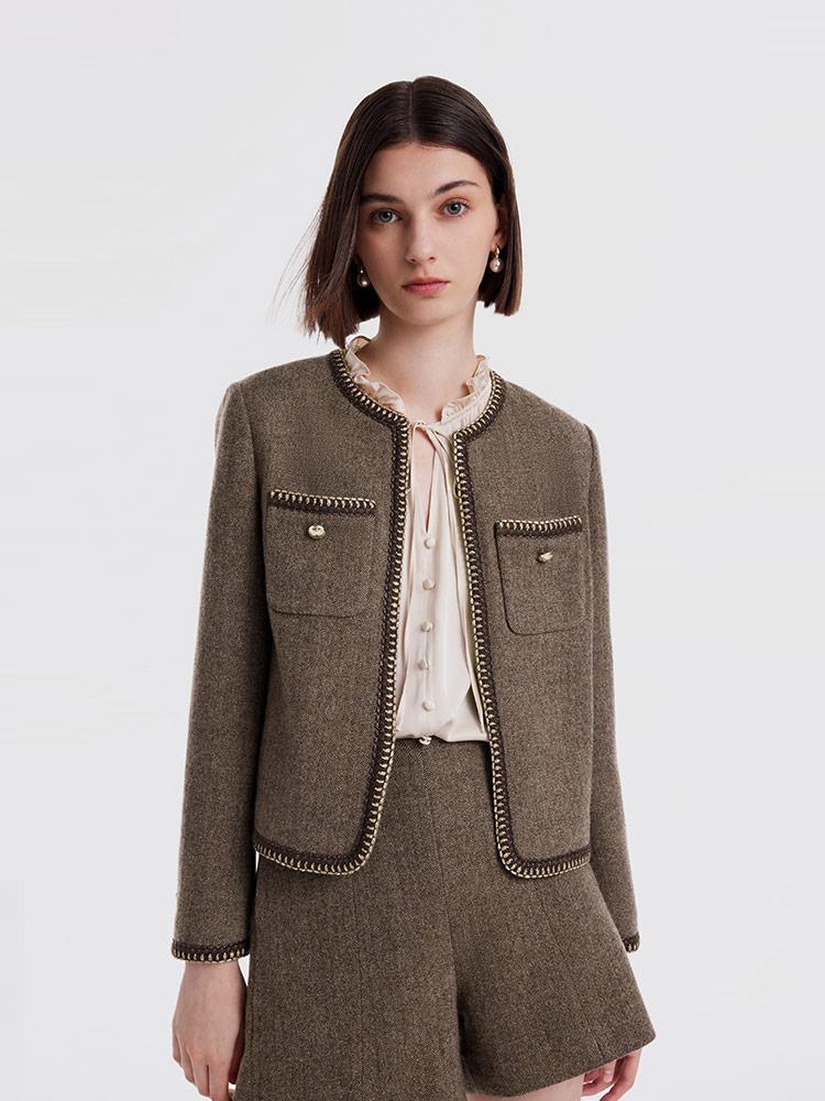 Retro Brown Washable Woolen Jacket GOELIA