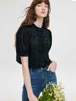 New Chinese-Style Lace Sequins Patchwork Women Blouse GOELIA
