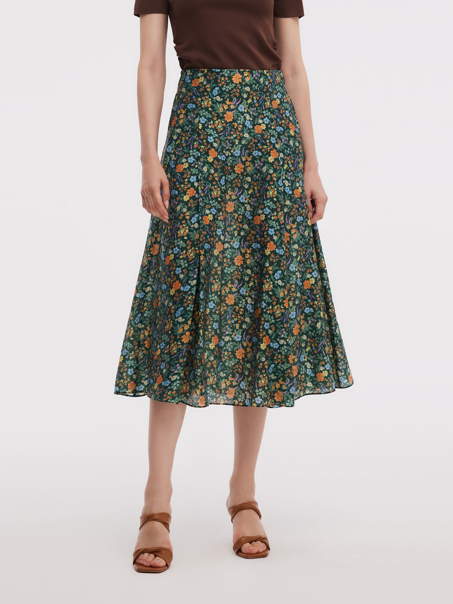 Tencel Blend Floral Print Women A-Line Skirt GOELIA