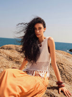 Sequins Tassel Hem Women Openwork Knit Tank Top GOELIA