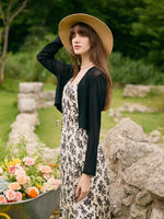 Camellia Printed Spaghetti Strap Dress And Knitted Cardigan Two-Piece Set GOELIA