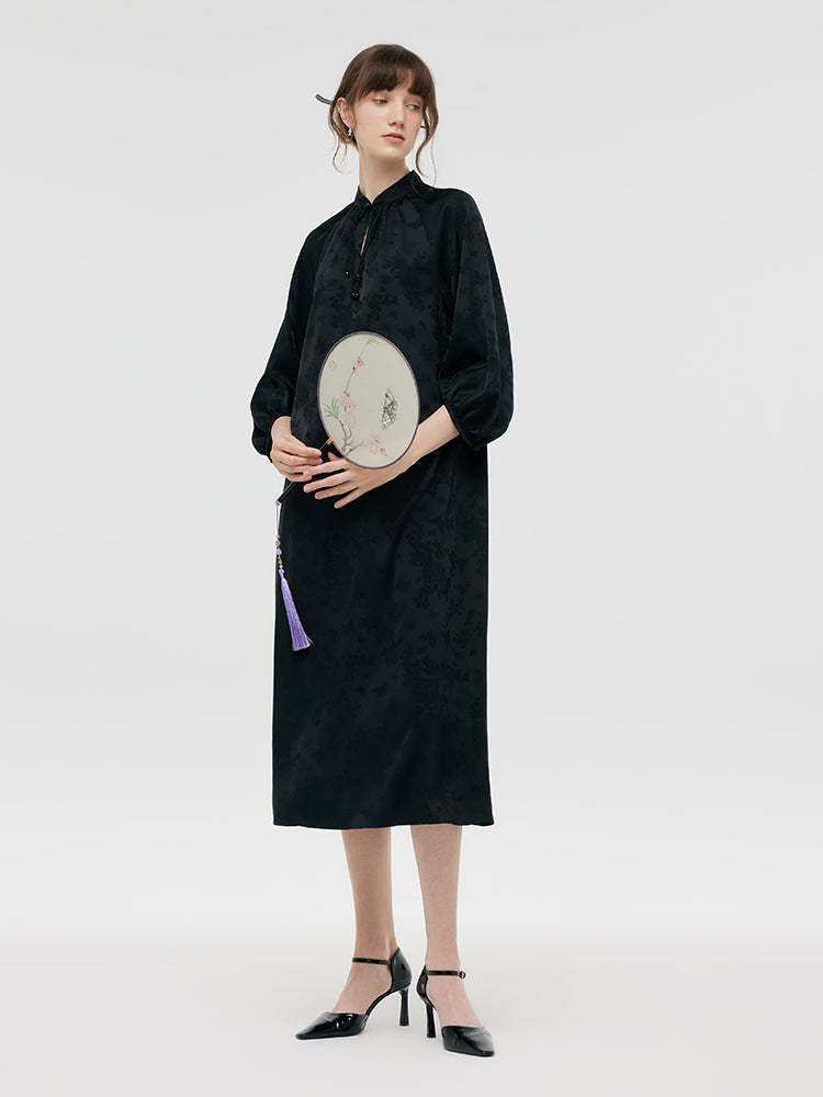 New Chinese-Style Jacquard Women Qipao Midi Dress GOELIA