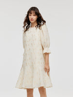 Jacquard A-Line Ruffle Women Midi Dress With Bag GOELIA