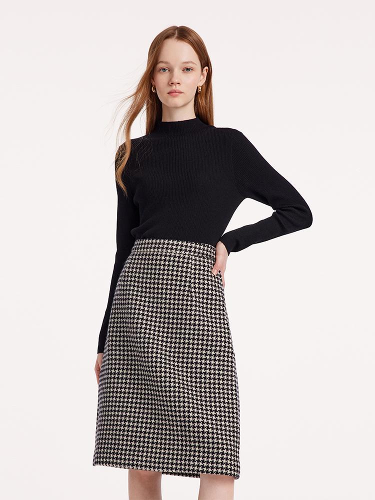 Washable Wool Houndstooth Jacket And Sweater And Women Skirt Suit GOELIA