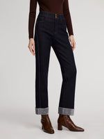 Denim High-Waisted Fleece Lined Women Folded Jeans GOELIA