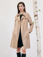 Worsted Woolen Women Trench Coat With Belt GOELIA