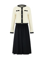 Contrast Trim Cardigan And Vest Dress Two-Piece Set GOELIA