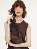 Dark Brown Patchwork Bubble Hem Women Sleeveless Maxi Dress With Bag GOELIA