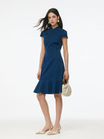 Denim Ruffle Hem Women Stretchy Knit Qipao Mini Dress GOELIA