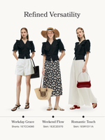 Tencel Blend Puff Sleeve Women Ruffe Patchwork Top GOELIA