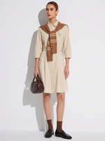 Cotton Letter Embroidered Women Belted Midi Shirt Dress With Detachable Sailor Collar GOELIA