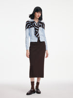 Tencel Wool Blend Striped Knit Triangular Scarf GOELIA
