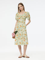 Cotton Floral Print Twist Front Women Midi Dress GOELIA