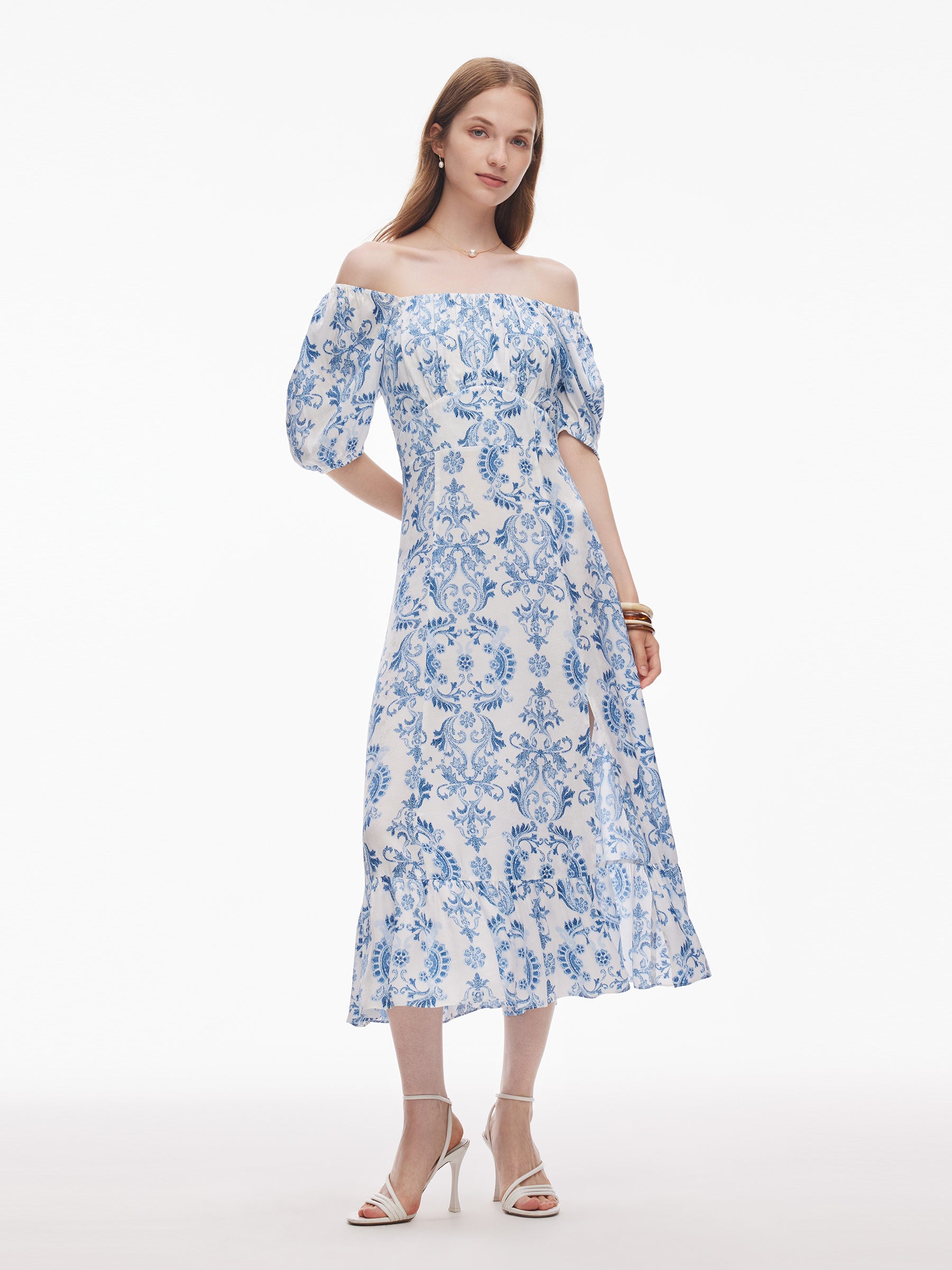 Floral Print Convertible Neckline Women Side Slit Maxi Dress GOELIA