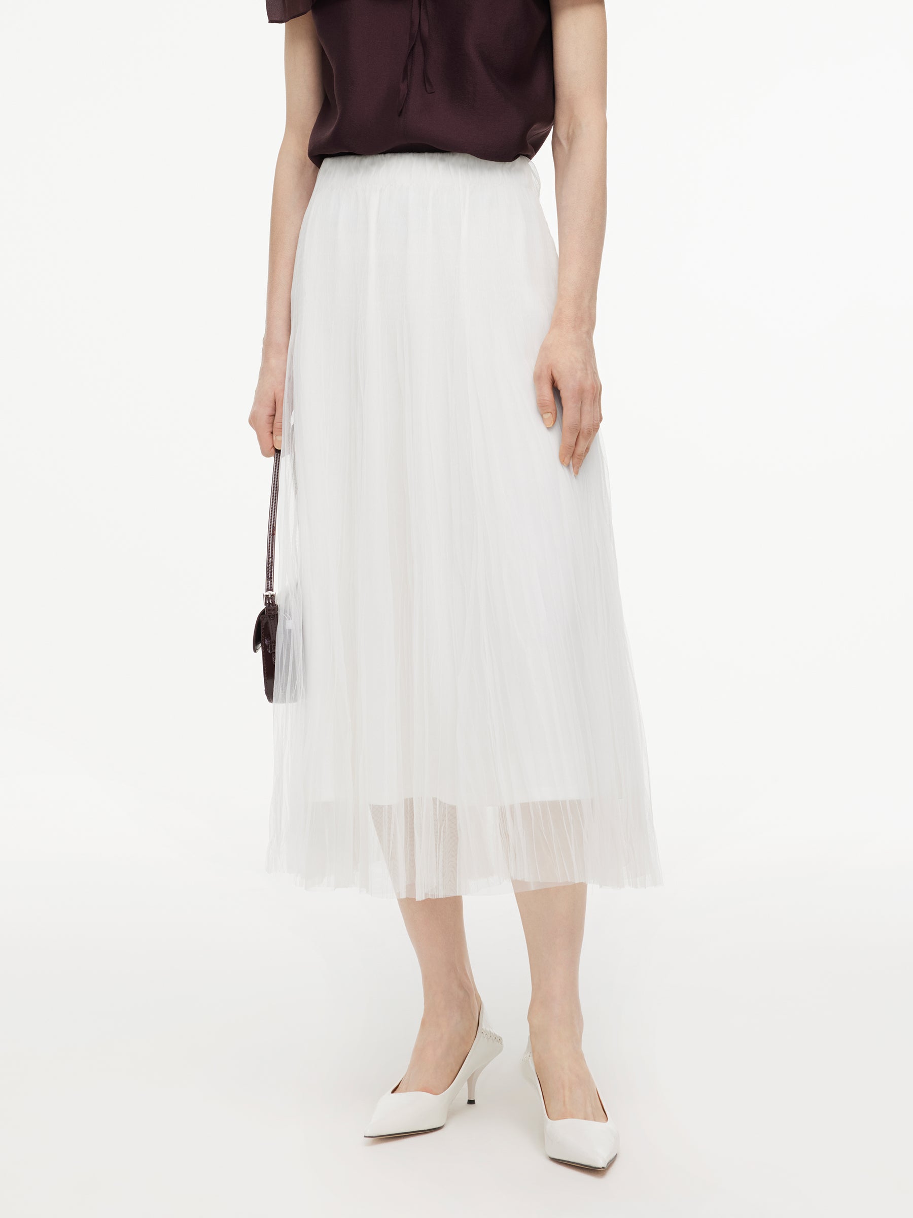Elastic Waist A-Line Pleated Women Mesh Skirt GOELIA