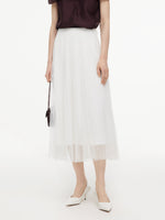 Elastic Waist A-Line Pleated Women Mesh Skirt GOELIA
