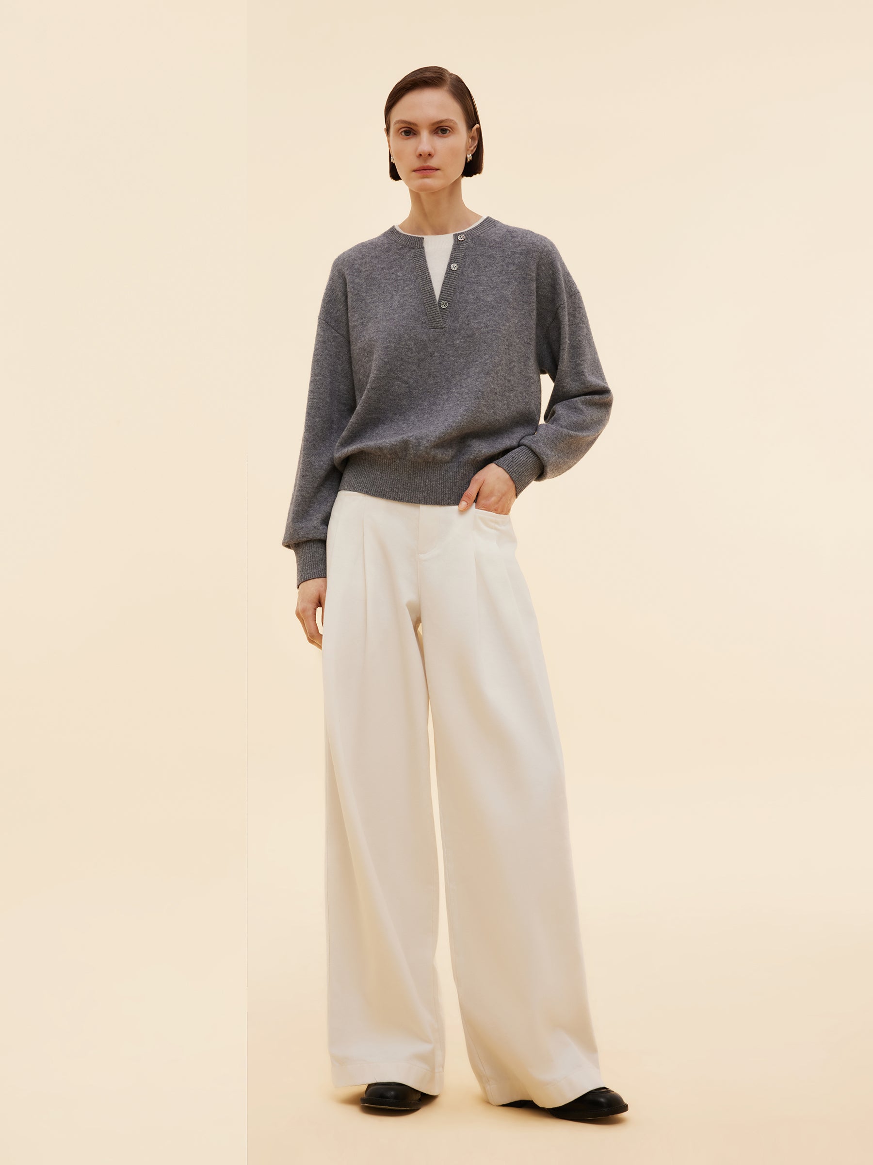 100% Wool Faux Two-Piece Women Sweater GOELIA