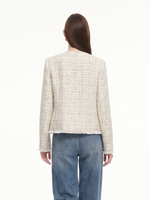 Wool Blend Tweed Fringe Hem Women Jacket GOELIA
