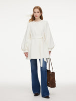 Tweed Balloon Sleeves A-Line Women Wrap Coat GOELIA