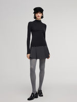 100% Wool Seamless Mock Neck Women Knit Top GOELIA